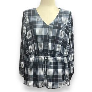 Lane Bryant Tie Waist Peplum Top Blue Plaid 18